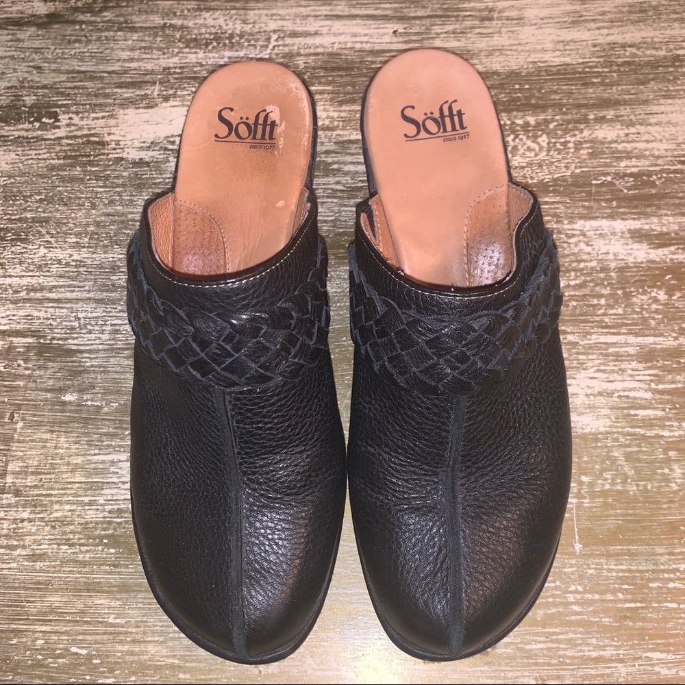 Sofft Black Mule Clogs Slip On Shoes High Heel